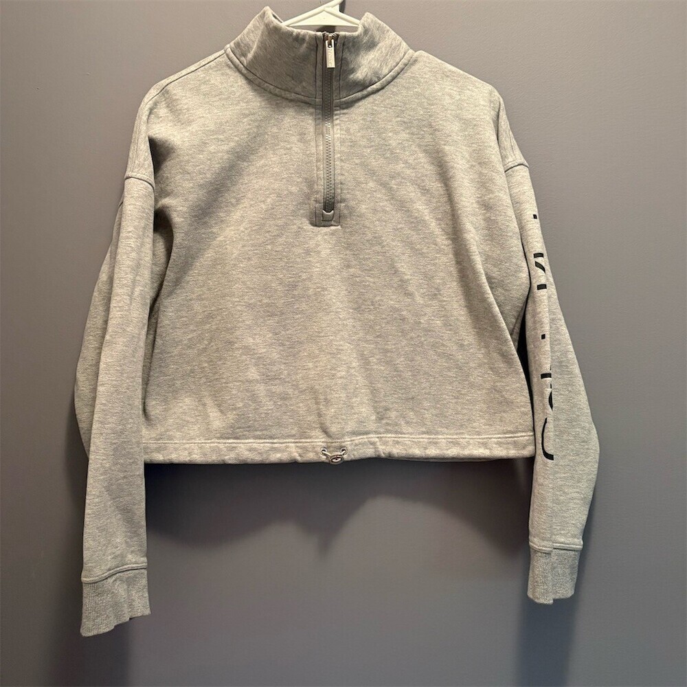 Calvin Klein Sweatshirt Womens L Heather Gray 1/4 Zip Mock Neck Cropped